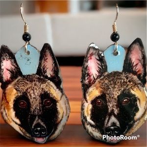 German Shepard DOG hand painted on watercolor paper pet portraits earrings